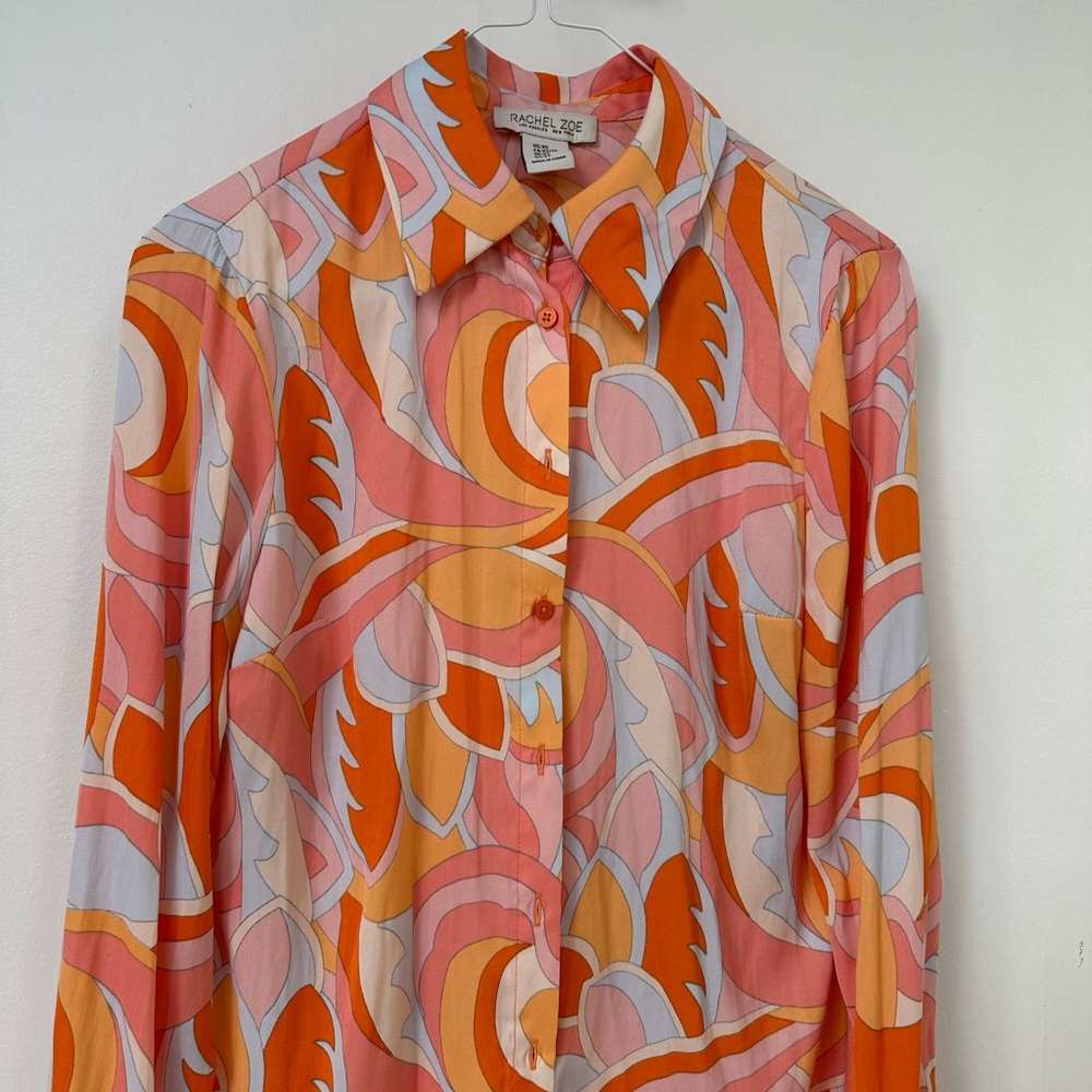 Rachel Zoe Women's Orange and Pink Swirl Button Down Shirt